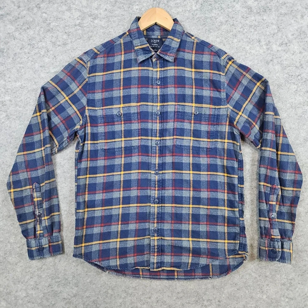 J Crew Flannel Button Up Shirt Men's Size M Multicolor Plaid‎ Long Sleeve Cotton